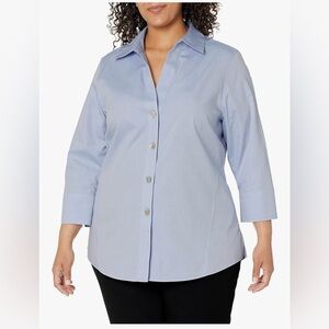 Foxcroft NUC Oxford 3/4 Sleeve Non Iron Stretch Blue Button-Down Shirt Sz 16W